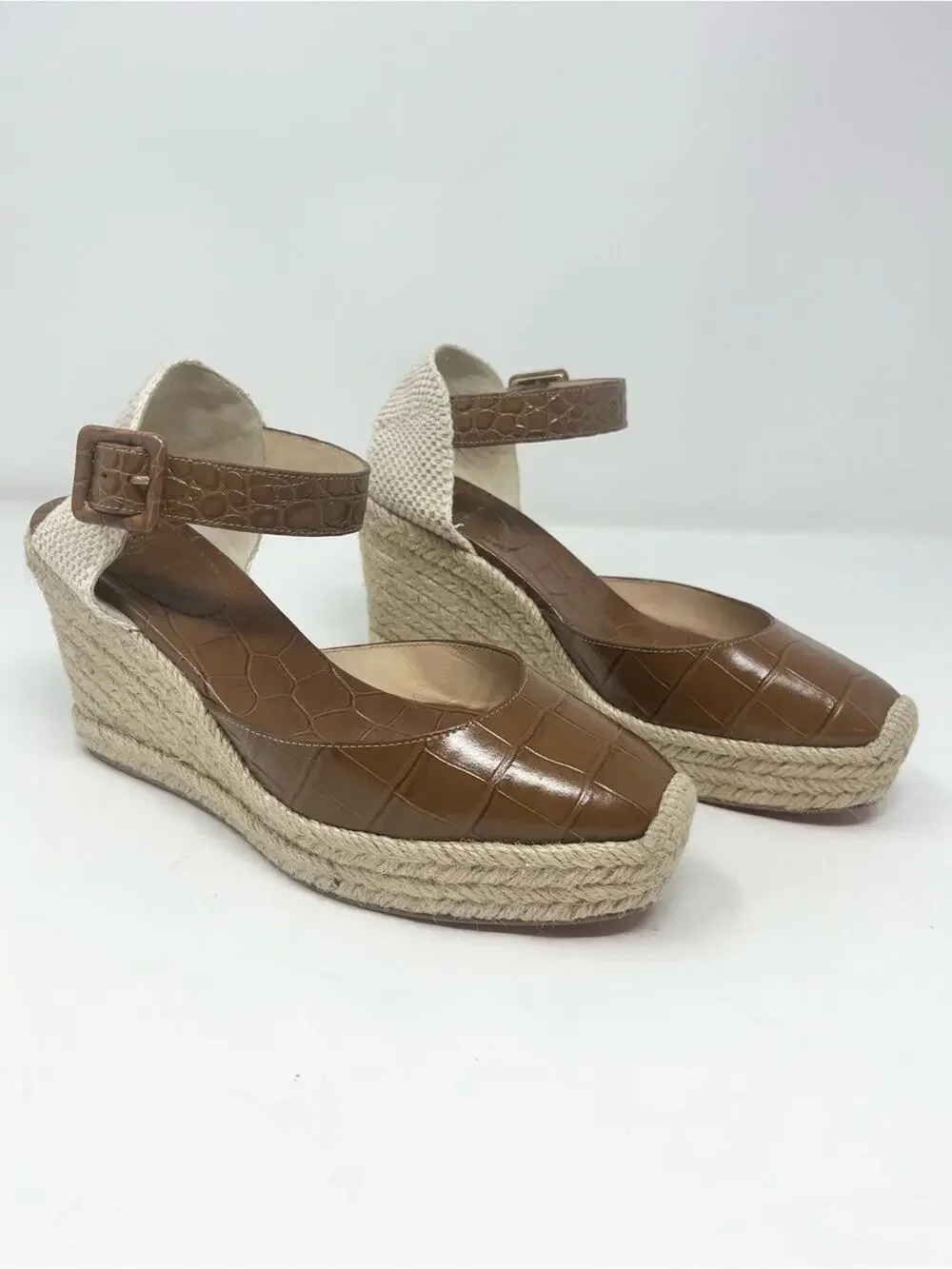 Christian Louboutin Amelina Brown Croc Leather Espadrille Wedge Sandal size 38